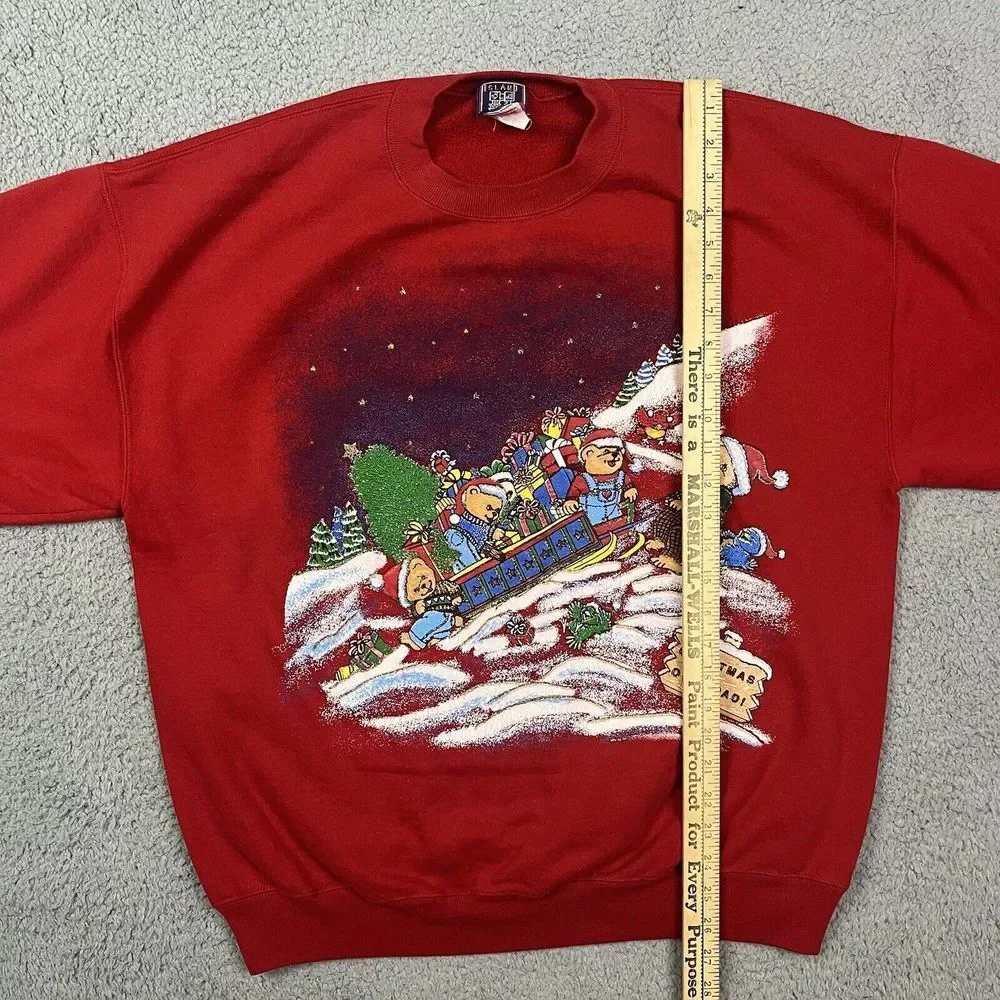 Vintage Christmas Overload Sweater Little Bear‎ Sleigh Gifts Red Sweatshirt 90s